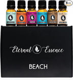 Eternal Essence Oils Beach Set of 6 Premium Fragrance Oils - Includes White Sand, Ocean Breeze, Honolulu Sun, Mermaid, Caribbean Escape, and Sun & Sand Scented Oils - 10ML