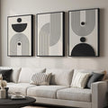 Large 3D Textured Framed Black and White Abstract Wall Art for Living Room, 3 Piece Modern Geometric Paintings, Minimalist Neutral Relief Pictures for Dining Bedroom Hallway Office Wall Decor, 24x36 In