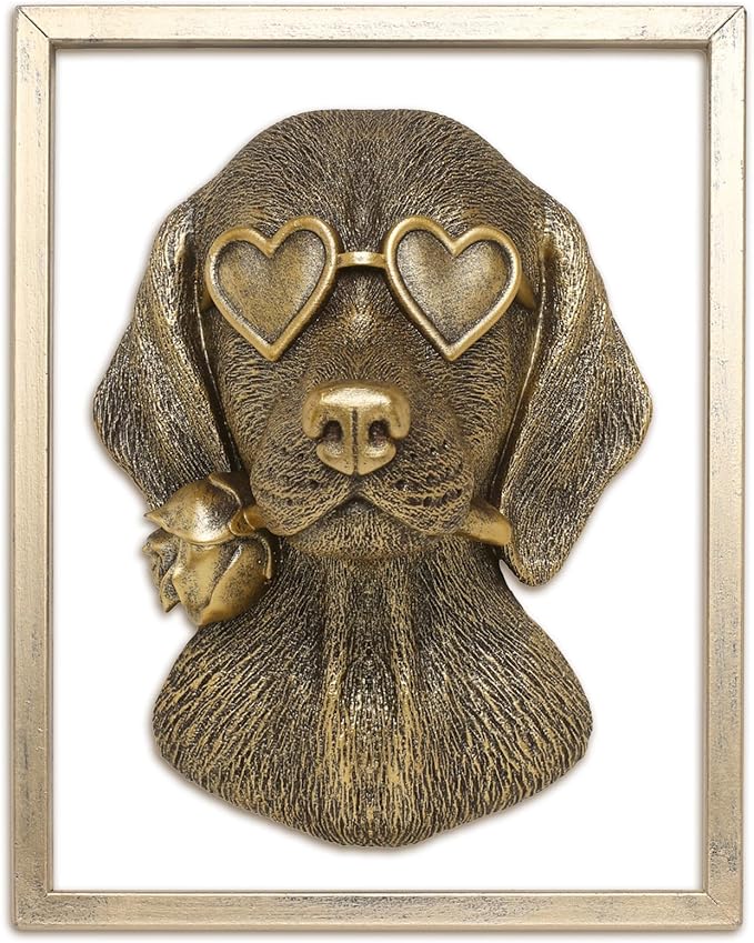 Newinhome Animal Heads Wall Decor (Includes Metal Frame) Resin Animals Sculptures Dog Head Wall Hanging Decoration Gold vintage Wall Sculpture for Living Room Bedroom Office(Dachshund)