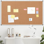 Extra Large Cork Bulletin Board 96" X 48", Foldable Notice Pin Board for Wall, Silver Aluminum Framed 8'x4' Corkboard, Wall Mounted Noticeboard with 36 Push Pins for School, Home & Office