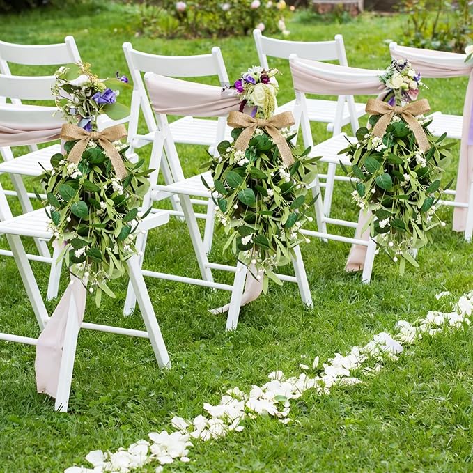 2 PCS 24'' Eucalyptus Teardrop Swag Wreaths Spring Summer Greenery Teardrop Swags for Front Door Artificial Farmhouse Green Hanging Swags with Berry Ribbon for Wedding Porch Wall Window Cabinet Decor