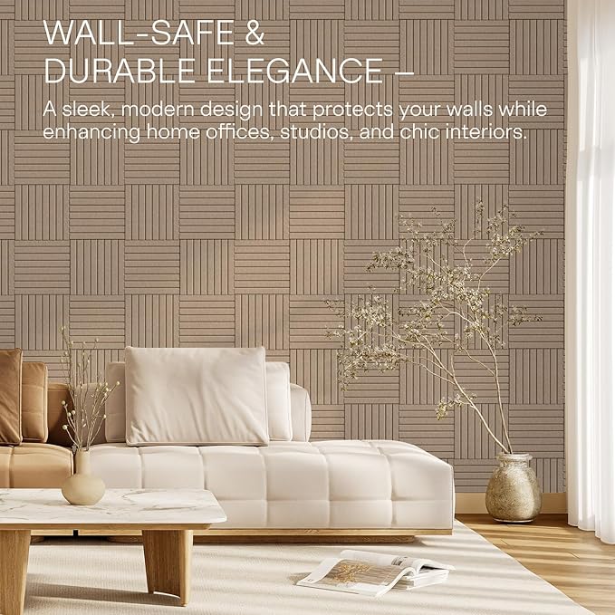 MaxGear Large Cork Boards for Walls 36" x 24", Earth Brown Felt Bulletin Board Tiles for Office Decor, 6 Pack Felt Wall Tiles with Slat Paneling, Push Pin Board Home Wall Organizer