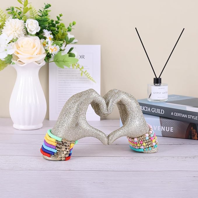 Heart Hand Sculpture, Champagne Gold Home Decor Aesthetics for Shelves on Coffee Table Dining Table Centerpiece, Birthday Gifts and Memorial Gifts for Women, Girlfriend Girls Mom.