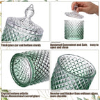 Aoriher 4 Pcs Crystal Glass Candy Jar Set with Lids Home Decorative Storage Jars for Apothecary, Bathroom, Kitchen, and Pantry, Ideal for Cotton Swabs and Jewelry (Medium,Gradient Green)