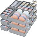 Drawer Organizer Clothes - Foldable Underwear Organizer and Sock Organizer, Bra organizer Fabric Dresser Drawer Organizer Divider for Socks, Bra, Underwear, Tie, 12 Pack, Grey