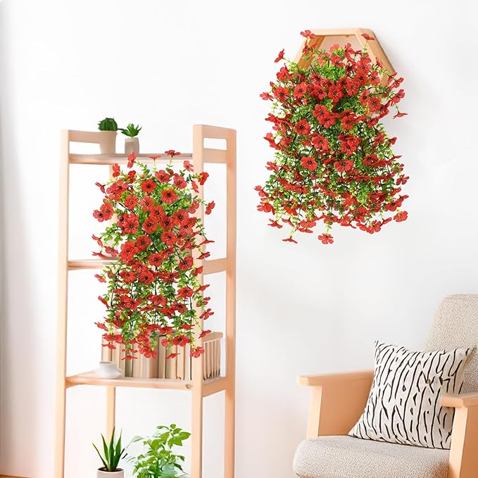 INQCMY 2Pcs Artificial Fake Hanging Flowers for Outdoors UV Resistant Artificial Plants for Spring Summer Decor Look Real Faux Flowers for Outside Home Planter Porch Patio Decor