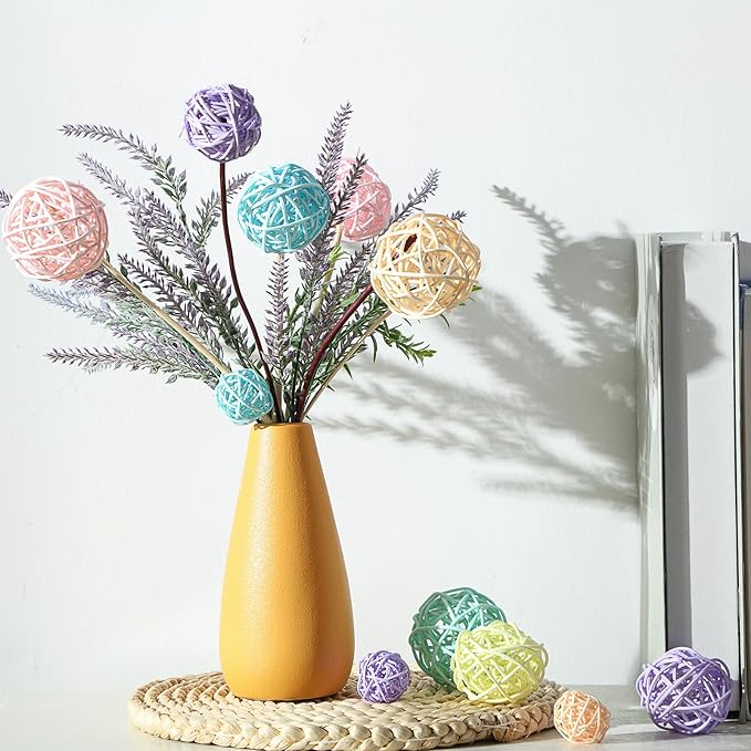 Patelai 36 Pcs Wicker Rattan Balls Decorative Balls for Vase Centerpiece Bowls Orbs Filler for Home Decor,4 Sizes(Macaron Color,2.4'',2'',1.6'',1.2'')