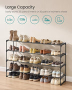 SONGMICS Shoe Rack, 4-Tier Shoe Organizer, Metal Storage Shelf, Upright or Upside Down, for 25-30 Pairs, Stackable, for Entryway, 11.8 x 46.1 x 28.4 Inches, Black ULSA034B01