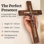 Woodvio - Hand carved wooden wall cross, Catholic crucifix