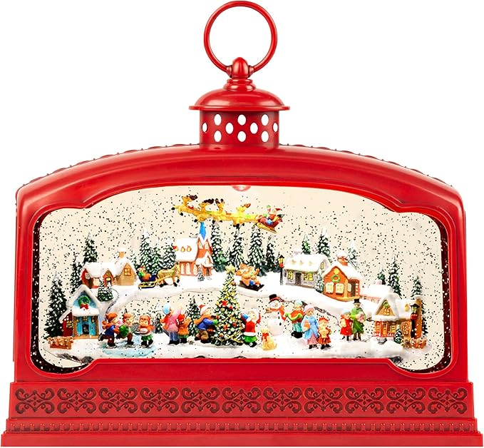 Large Christmas Snow Globes, 10.83" Electric Red Light up Snow Globe Christmas Village, 8 Festive Songs 6H Timer & Dual Power, Musical Snowglobes Christmas Decorations Indoor Ornament Snowglobe