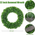 LZNPA Boxwood Wreaths for Front Door Realistic 22Inch，Spring Wreaths for Front Door Outside ，Front Door Wreath All Season，Green Wreath for Spring Farmhouse Porch Wall Wedding Room Home Decor