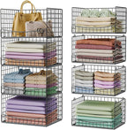 JKsmart 4-Tier Stackable Closet Organizers and Storage Shelves, Extend Clothing Closet Shelf Bins for Jeans Pants Sweaters - Wardrobe Cupboard Clothes Organizer System-Wider Mouth Design