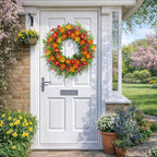 Spring Summer Wreaths for Front Door,22 Inch Artificial Spring Summer Poppy Flower Wreath with Wildflowers,Eucalyptus Leaves for Indoor Outdoor Wall Porch Festival Farmhouse Home Holiday Decor.