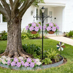 Artificial Flowers in Hanging Basket Planter for Home Spring Summer Decoration, Silk Hydrangea Outdoor Indoor Arrangements, 12" Metal Coconut Lining Basket with Faux Plant(Light Purple)