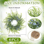 6 PCS Small Spring Summer Blue Berry Cabinet Wreath Artificial Mini Kitchen Wreaths Vintage Swags Wreath with Retro Burlap Ribbon for Farmhouse Rustic Home Front Door Window Pillar Wedding Chair Wall