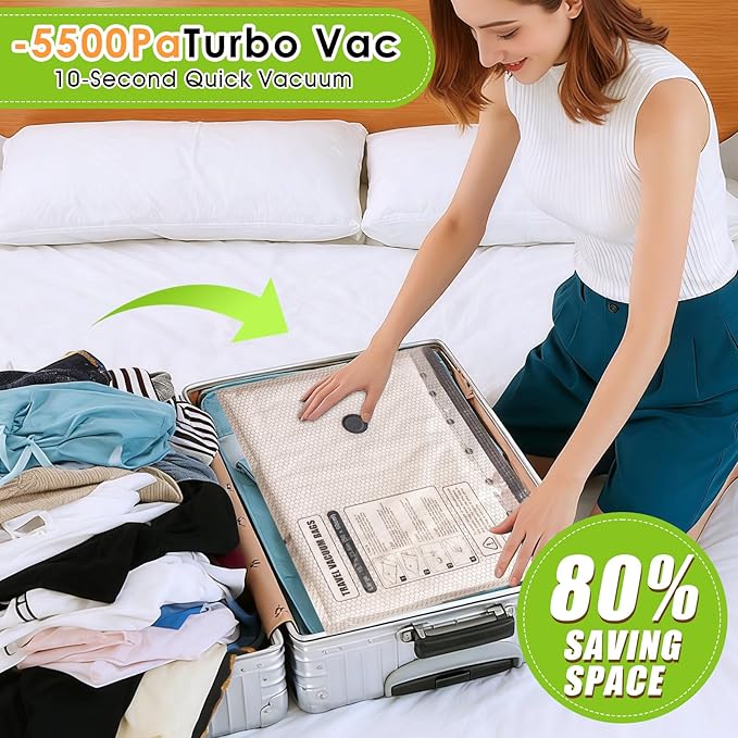 Travel Vacuum Storage Bags for Clothing with Rechargeable Air & Hand Pump, 9 Pack Portable Space Saver Bags, Compression Packing Seal for Luggage and Suitcase, Blankets, Seasonal Storage