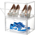 Sneaker Shoe Display Case,Shoe Box with Clear Magnetic Door,Thicken & Sturdy Organizer Containers Stackable,Fit Shoe Size Up to US 14 (X-Large) (X-Large-2pack)
