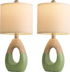 OYEARS 19" Table Lamps Set of 2, Bedside Lamps for Living Room, Lamps for Bedroom, Farmhouse Rattan Table Lamp, Small Space Nightstand Lighting, Rustic Home Office Decor (Green, Bulb Not Included)