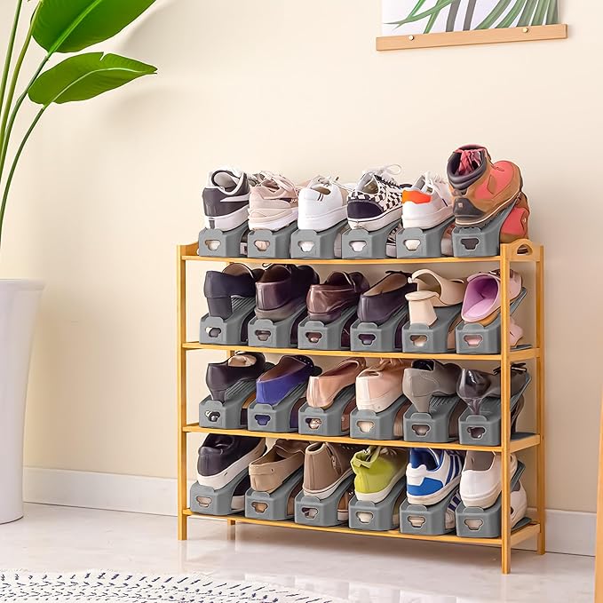 One-Piece Shoe Slot Organizer 10 Pack, Space-Saving Stackers for Closet, Entryway & Shoe Rack | No Assembly Needed
