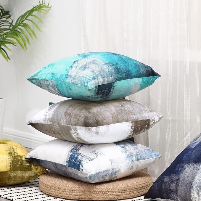 Grey Blue Abstract Art Artwork Pillow Cover, Gallery Modern Decorative Throw Pillows Cushion Cover for Bedroom Sofa Living Room 22 x 22 Inch Set of 2