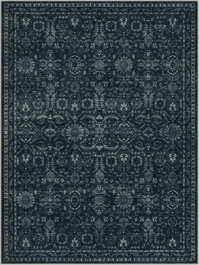 Lahome Washable 9x12 Area Rugs for Living Room,Black Boho Rugs for Bedroom,Dark Lurxry Non Shedding Carpet for Dining Room Apartment Dorm Office Aesthetic Decor