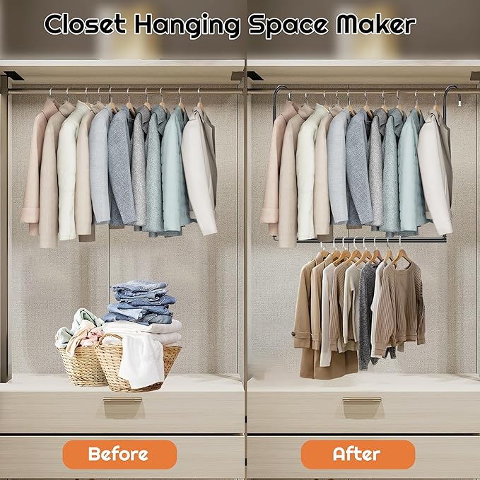 Hanging Closet Rod Adjustable Width Height Closet Rods For Hanging Clothes Black 2 Pack Closet Extender Hanging Rod Clothes Space-Saving Hanging Bar Organizer