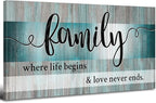 Family Wall Decor Teal Wall Art for Kitchen Dining Room Family Sign for Home Decor Wall Inspirational Quotes Canvas Prints Rustic Farmhouse Painting Artwork for Living Room Home Decorations 20x40"