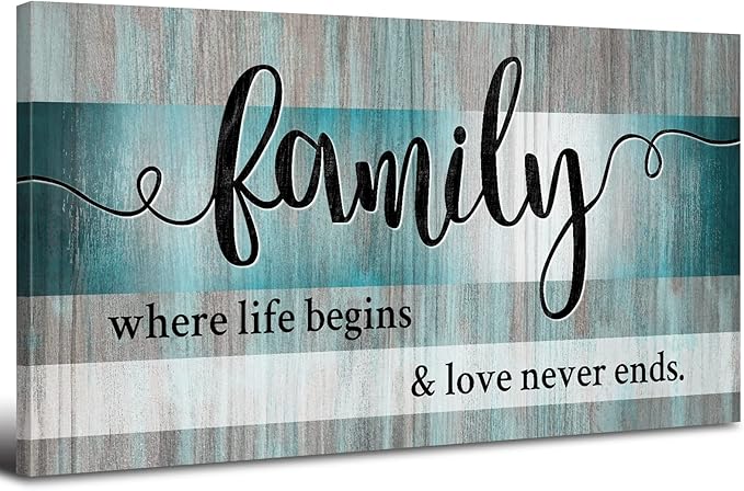 Family Wall Decor Teal Wall Art for Kitchen Dining Room Family Sign for Home Decor Wall Inspirational Quotes Canvas Prints Rustic Farmhouse Painting Artwork for Living Room Home Decorations 20x40"