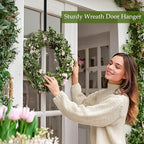 2 Pack Wreath Hangers for Front Door,14 Inch Wreath Hanger Hook for Front Porch Decor,Metal Over The Door Hooks Hanger for Halloween Fall Christmas Decorations Outdoor Indoor Home Decor,Black