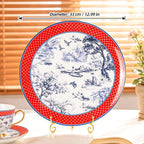 KAMMAK Ceramic Decorative Plate, Porcelain Plates for Kitchen Dining Room Wine Cabinet Home Decor, Vintage Collector Plates with 1 Display Stand, Wanshanlin
