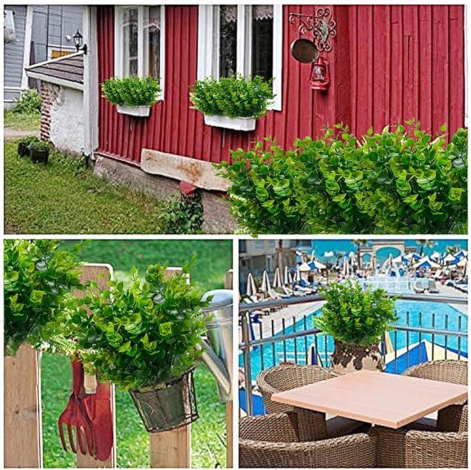 TURNMEON 20 Bundles Artificial Greenery Plants Outdoor Spring Decor, UV Resistant Fake Plants Boxwood Shrubs Grass, Faux Eucalyptus Flowers for Farmhouse Gardens Home Patio Indoor Outdoor Decor(Green)