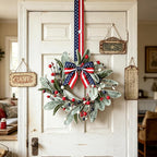 6 PCS Patriotic 4th of July Hanging Wreaths for Cabinets Small Independence Day Wreaths for Front Door with Red White Blue Berries & Lamb's Leaves Memorial Day Labor Day Mini Wreath for Home Decor