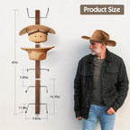 Cowboy Hat Holder, 3-Piece Wall Mount Cowboy Hat Rack for Wall Holds up to 6 Hats – Wooden + Metal Rustic Western DIY Hat Racks for Wall Storage and Home Décor