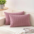 Aegero Pack of 2 Corduroy Decorative Throw Pillow Covers 12x20 Inch Soft Striped Pillow Covers Modern Farmhouse Home Decor for Sofa Living Room Couch Bed（Pink）