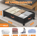 Under Bed Storage with Wheels,2-Pack Under Bed Storage Containers with Clear Lids,XXL Large Under the Bed Storage Organizer Bins With Handles,Space Saving Design for Clothes,Shoes,Books-Black