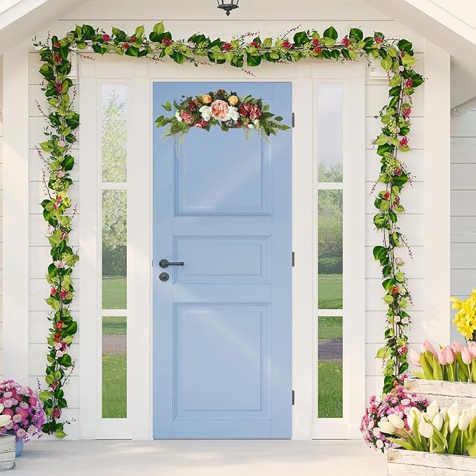 30 Inch Artificial Rose Flower Swag, Colorful Decorative Swags with Green Leaves Rose Hydrangeas Eucalyptus Leaves for Home Garden Lintel Wedding Arch Party