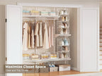 4" Extra Deeper Foldable Hanging Closet Organizer, Small Wire Cabinet Shelves and Storage with 5 S Hooks,4 Tier Metal Basket Bins for Clothes Sweaters Handbags, Wardrobe for Kitchen Laundry Room，White