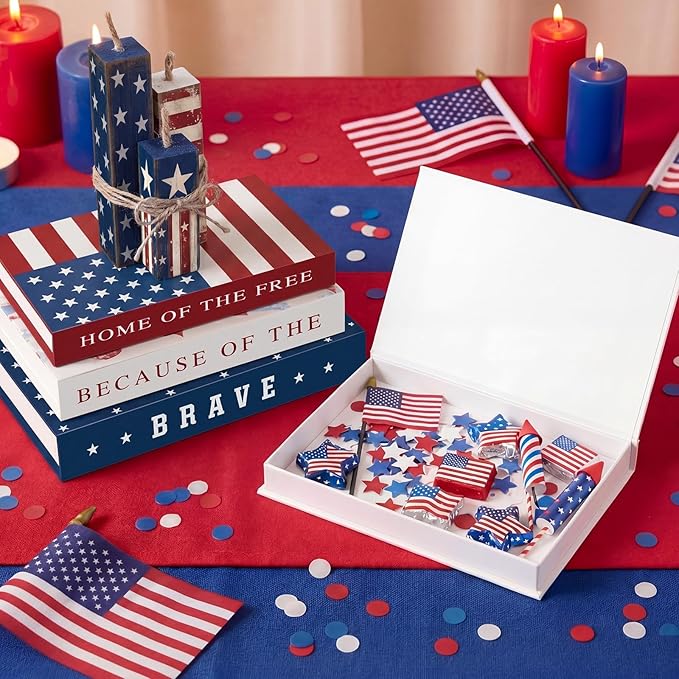 Thyle 4th of July Fake Decorative Books Wooden Firecracker Table Signs Faux Patriotic Decor Farmhouse Decoration Books for Independence Day 250th Anniversary Party Office Home Shelf Table Decor