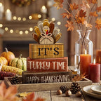 Moucuny 4 Pcs Fall Decorations for Home Wooden Turkey Decor Thanksgiving Tiered Tray Decor Thanksgiving Table Centerpiece Rustic Wooden Turkey Time Block Sign for Autumn Harvest Party Kitchen Shelf