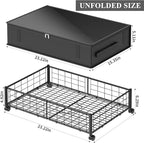 Under Bed Storage with Wheels and Storage Bag, 360° Rolling Under Bed Metal Drawers for Clothes, Blankets, Books and Shoes,Black， 2pack