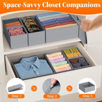 Drawer Organizer Clothes, 16 Pack Drawer Organizers and Underwear Organizer for Nursery, Dividers Clothes Organizer, Closet Organization and Foldable Storage Bins for Socks, Bra, Tie, Grey