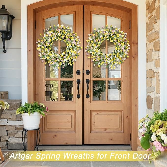 Artgar Front Door Wreath 24 Inch Spring/Summer Wreaths for Front Door, Front Door Wreaths for All Seasons for Indoor Outdoor Home Office Wall Window Wedding Farmhouse Holiday Decor (Yellow)