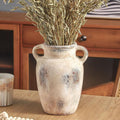 Farmhouse Ceramic Vase with Handle,9.7 inch Handcrafted Vintage Terracotta Pottery Vases for Shelf Decor, Coffee Table Styling, or Bedroom Accent