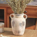 Farmhouse Ceramic Vase with Handle,9.7 inch Handcrafted Vintage Terracotta Pottery Vases for Shelf Decor, Coffee Table Styling, or Bedroom Accent