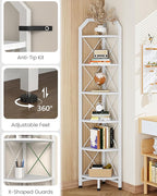 CHOEZON 6-Tier Industrial Corner Shelf, 71.2" Corner Storage Stand, Plant Stand Display Shelf, Corner Bookcase for Bedroom, Living Room, Home Office, White TCJ11WB
