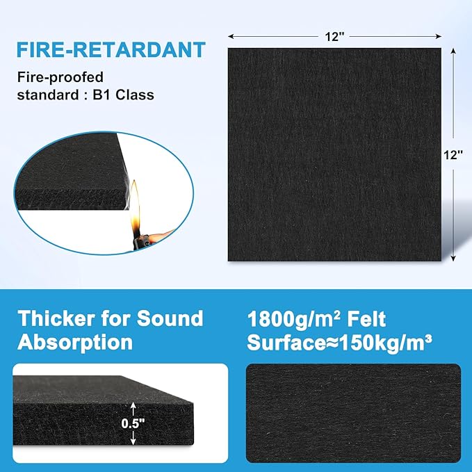 DOLLAR BOSS Felt Cork Board Tiles, 24 Packs 12" x 12" Thick Cork Bulletin Board Self Adhesive Acoustic Panels Soundproof Corkboards for Walls with Pushpins for Home Office Kitchen School, Black