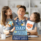 Lineshading 4 Pcs Fathers Day Table Decorations Wooden Blue Heart Trophy Decor Happy Father's Centerpieces Gifts for Dad from Daughter Son Fathers Day Decoration for Home Shelf Indoor Party Decoration
