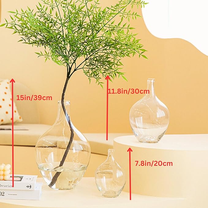 Large Glass Vase for Floor, 15" Tall Clear Glass Floor Vase for Pampas Grass and Long Stem Flowers, Big Glass Vase Decor for Living Room Bedroom, Clear Vase