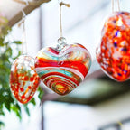 4inch Hand Blown Glass Red Heart Ornaments Hanging Friendship Hearts for Patio Garden Outdoor Decor Unique Gift Valentine's Day Decorations for Lover