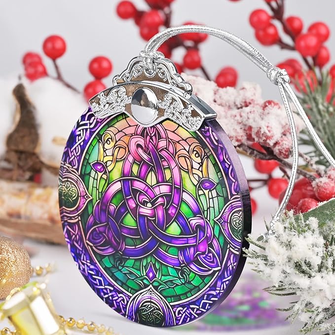 Celtic Knot Stained Glass Hanging Ornament - Christmas Tree Decoration, Holiday Ornament, Gift Idea